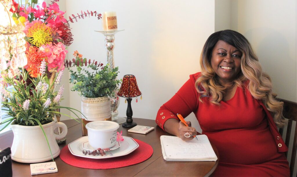 Geraldine at her writing desk.