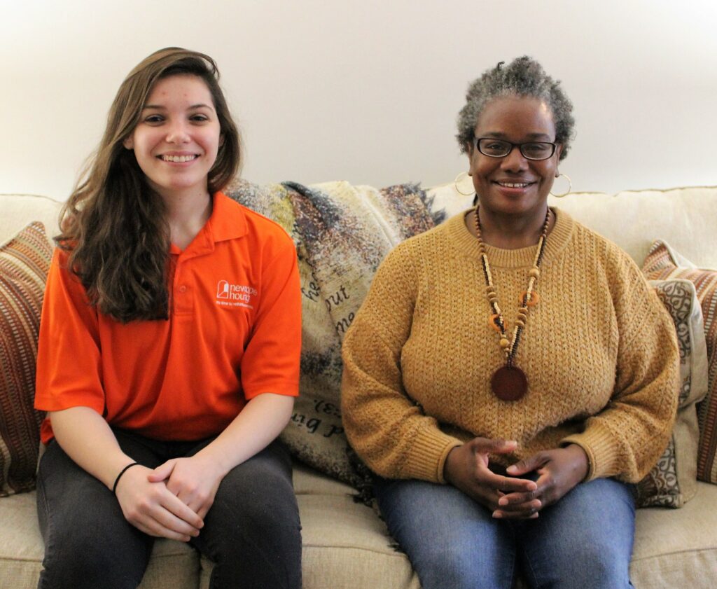 Kelsey Astrow and Robie Thompson in her apartment.