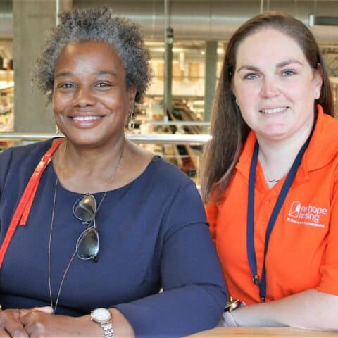 Robie Thompson and Maureen Murray at Whole Foods.